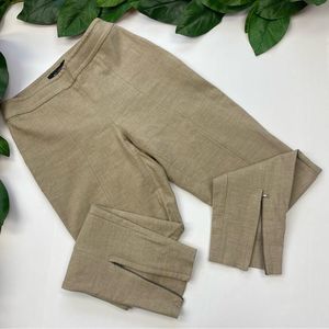 St. John Beige Straight-Leg Trousers with Ankle Slits